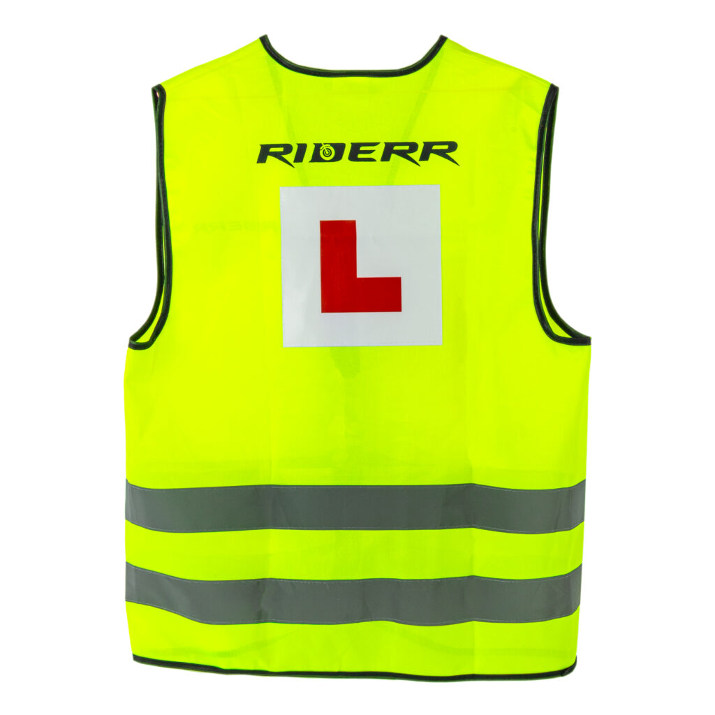 Riderr Hi Vis Learner L Plate Vest – high visibility safety vest for new riders