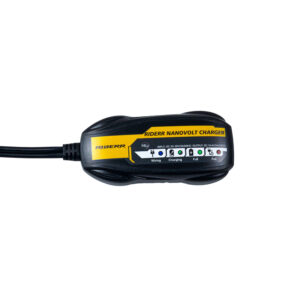 “Riderr NanoVolt Battery Charger – compact motorcycle battery charging device.