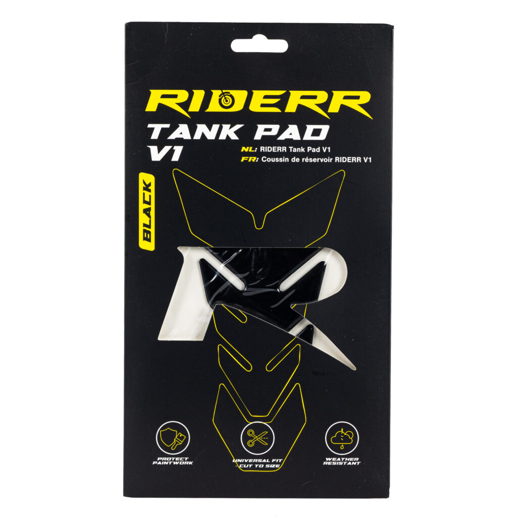 Riderr Tank Pad V1 Black – protective black motorcycle tank pad.