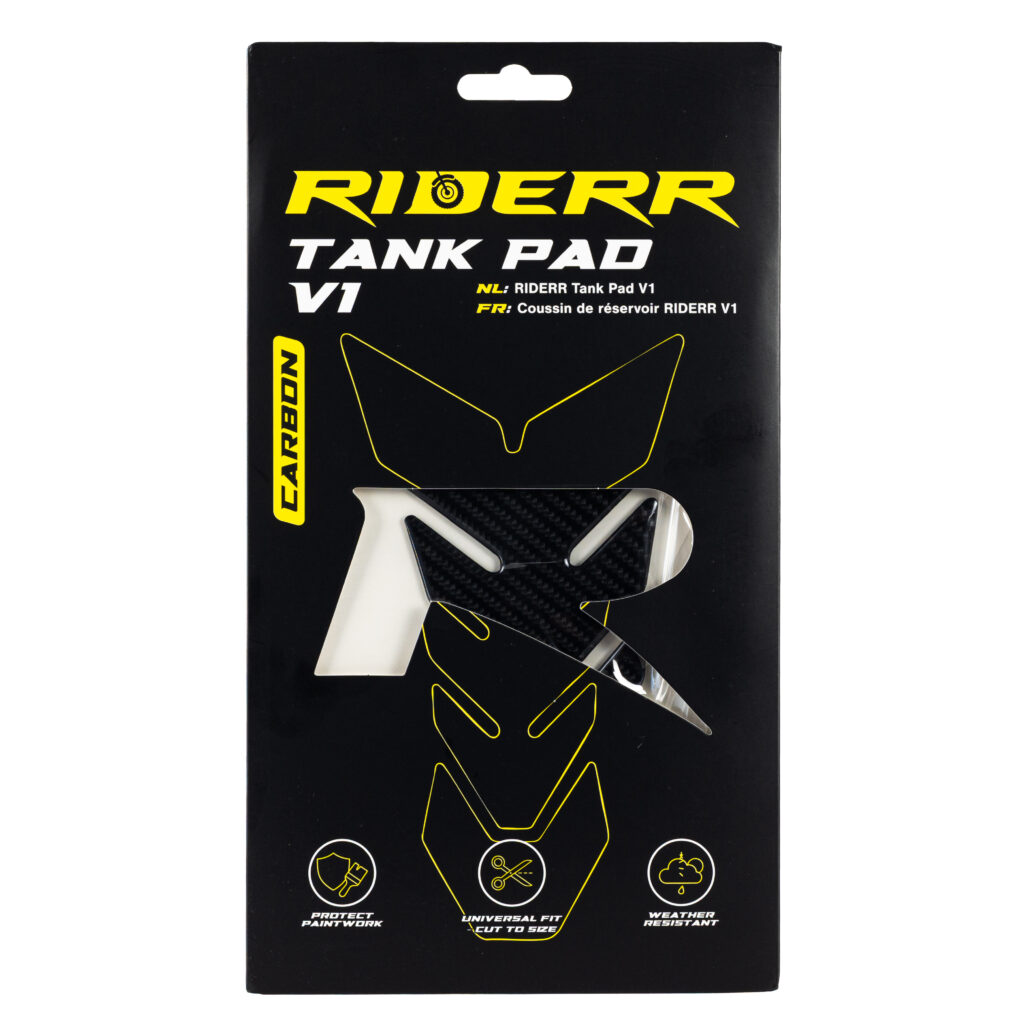 Riderr Tank Pad V1 Carbon – protective carbon motorcycle tank pad.